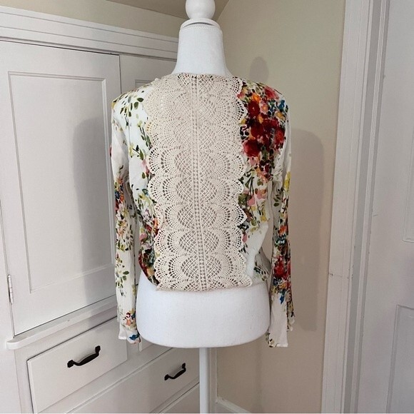 Love Stitch Floral Wrap Blouse with Crochet Design - Picture 4 of 9